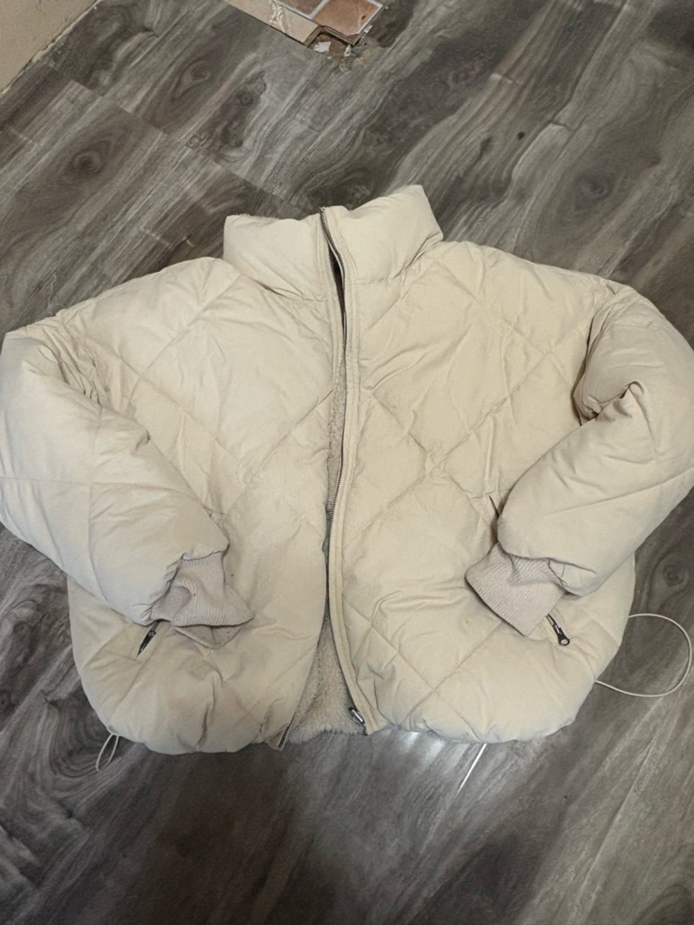 Reversible Quilted Puffer Jacket in Cream